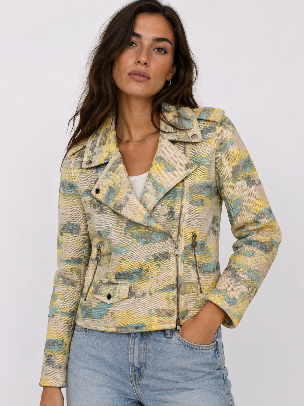 Armani Exchange Moto Biker Jacket Women’s Large NWT Printed Multicolor Zip